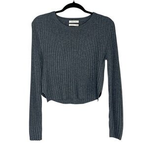 Babaton Aritzia Dark Gray Wool and Linen Blend Ribbed Crop Sweater size Medium